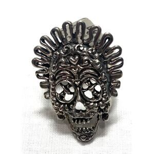 Large 925 Mexico Sterling Silver Day of the Dead SKULL Ring 13.4G Size 9